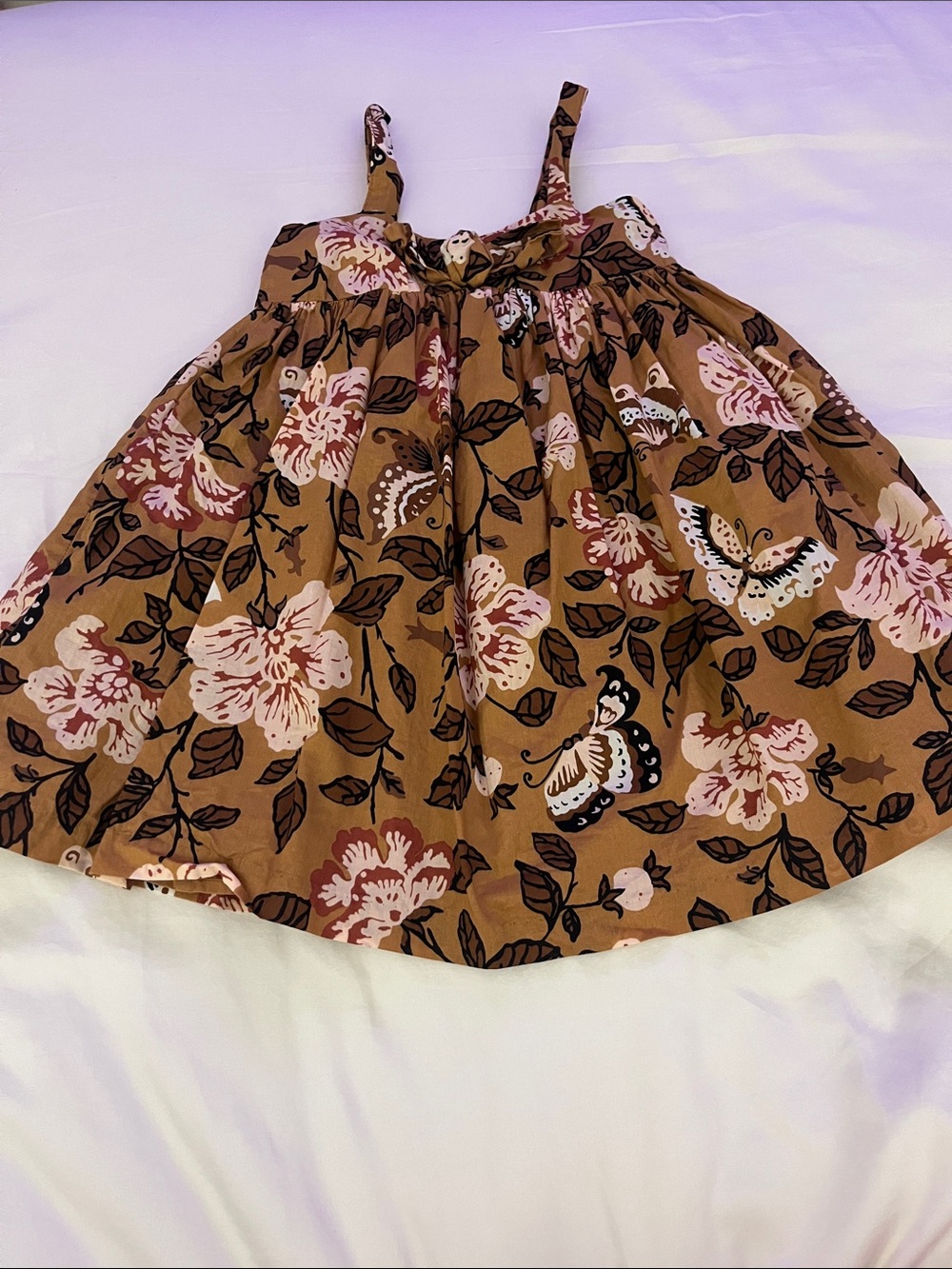 Janie and Jack Brown Floral Butterfly Sundress with Pink Accents